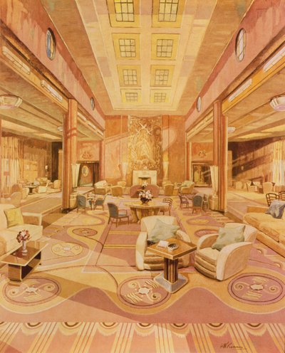 Interieur van de Eerste Klasse Lounge op R.M.S. Queen Mary door Hugh McKenna